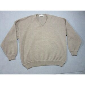 St. Croix Sweater Mens XL Brown Wool V Neck Knit Ribbed Pullover Casual USA